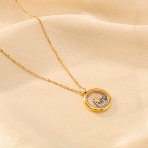 Venta caliente geométrico Circular colgante chapado en oro no se desvanece collar estrella Luna <span class=keywords><strong>sol</strong></span> circón collar joyería femenina al por mayor - Product Image 2