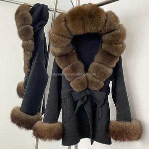<span class=keywords><strong>Manteau</strong></span> d'<span class=keywords><strong>hiver</strong></span> haut de gamme pour <span class=keywords><strong>femme</strong></span>, veste en laine, col en fourrure de renard double face, ceinture surdimensionnée, <span class=keywords><strong>capuche</strong></span> fermée, style long - Product Image 2