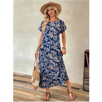 Nouvelle Robe Longue Ample Imprimée Style Européen et Américain pour Femme, Col Long, Manches Courtes, Idéale pour les Vacances, Collection Été 2026 - Vente en Gros Guangdong