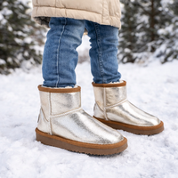 Bottes de neige pour enfants en microfibre métallique, douces, antidérapantes, doublure en fausse fourrure, chaudes, bottes d'hiver à la cheville, semelle extérieure en TPR, OEM ODM