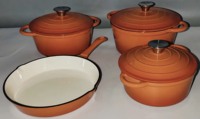 Nouvel ensemble professionnel de 4 pièces en fonte émaillée : cocotte 20/22/24 cm et poêle 26 cm, batterie de cuisine robuste à haute capacité de rétention de chaleur