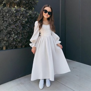 Robe de princesse à col carré pour filles, manches évasées, taille élastique, à lacets, longue, pour les adolescentes plus âgées - Product Image 1