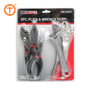 5 Piece Mechanic Tool <strong>Set</strong> Adjustable <strong>Wrench</strong> and Slip Joint Locking Long Nose Combination Plier <strong>Set</strong> - Product Image 1