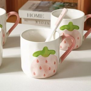 New Hot Sale Printed Strawberry Stoneware Ceramic <b>Mug</b> High Quality Large Capacity Embossed Design Business Gifts <b>Reusable</b> - Product Image 6