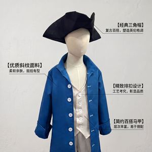 Disfraz colonial para niños, conjunto de vestido y abrigo azul para niños y niñas, traje para actuación de Halloween - Product Image 2
