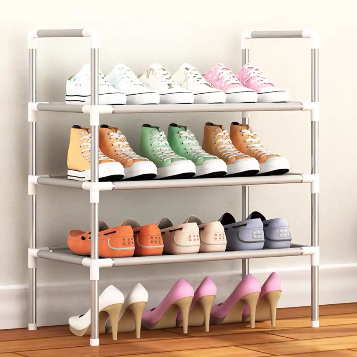 home use metal steel 3 tier shoe display shelf rack