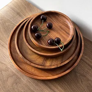 Wood Dinner Plates Round Wooden Charger Plates Lightweight Serving Food Trays For Dish Snack Salad Dessert