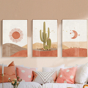 Impression sur toile abstraite de paysage <span class=keywords><strong>soleil</strong></span> <span class=keywords><strong>et</strong></span> <span class=keywords><strong>lune</strong></span>, art mural de cactus, images murales du désert nordique - Product Image 2
