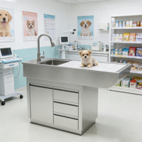 Table de toilettage pour animaux réglable avec structure en acier inoxydable pour usage vétérinaire et en salon de beauté pour animaux