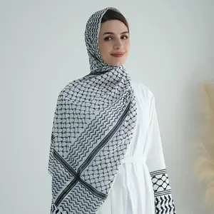 2024 New Palestine keffiyel Khăn Voan In Arab Hồi Giáo Hijab Dubai Khăn Turban Hijab Vải Thời Trang Khăn