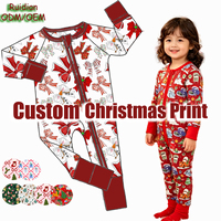Pyjama Combinaison Bébé Fille à Manches Longues et Fermeture Éclair, Thème Nœud Rouge, 95% Viscose de Bambou 5% Spandex 230gsm, Vente en Gros Personnalisée