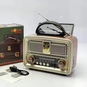 NNS NS-8091S şarj edilebilir klasik Vintage Retro eski Vintage güneş enerjili Fm Am Sw 3 bant ahşap ev radyo Usb hoparlör