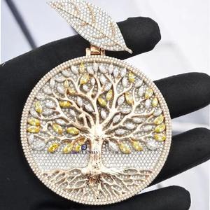Pendentif Arbre de Vie au design unique, serti de pierres Moissanite VVS, plaqué or, collier Hip Hop pour hommes et femmes, en vente - Product Image 5