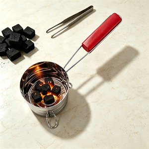 Support à charbon portable finition miroir avec poignée en bois isolée thermiquement, accessoires de chicha durables et écologiques - Product Image 6