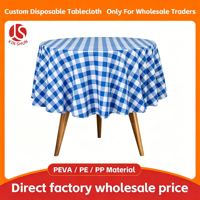 Nappe ronde jetable en PE à carreaux bleus et blancs, imperméable et résistante aux déchirures, vente en gros pour restaurant, buffet, dîner en famille