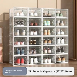 Venda Direta da Fábrica: Caixa de Sapatos Moderna de Plástico com Tampa Articulada, Atacado, Organizador de Sapatos Transparente para Armário Doméstico, Dobrável e Empilhável - Product Image 1