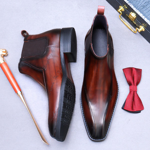 Botas Chelsea para Hombre, Cuero Genuino, Punta Puntiaguda, Altura al Tobillo, Suela de Goma Transpirable, Color Sólido, Logotipo Grabado, Estilo Casual de Negocios - Product Image 3