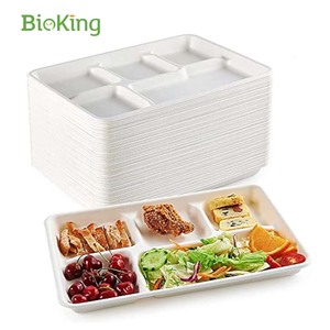 Bioking ถาดกระดาษชานอ้อยธรรมชาติแบบย่อยสลายได้5ช่องถาดแบ่งอาหารกลางวันสำหรับโรงเรียน DDP us/america - Product Image 3