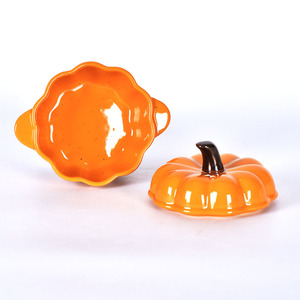 High Quality Ceramic Mini <strong>Casserole</strong> <strong>Dish</strong> with Lid <strong>Pumpkin</strong> Shape Stoneware Material High Quality Cookware - Product Image 4