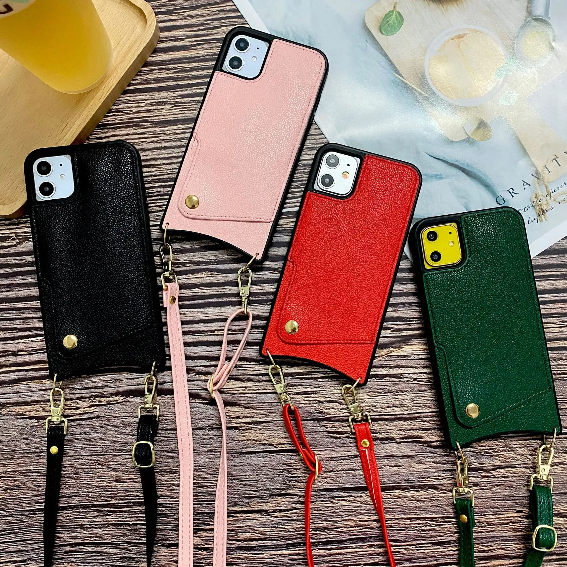 Antishock Crossbody Wallet Leather Card Slot Stand Lanyard Back Cover Soft Phone Case For iPhone 15 15 Pro Max XR 8Plus
