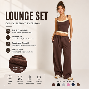 Women Contrast Halter Cami Crop Top Wide Leg Pants Lounge Set Soft Casual Two Piece Matching Tracksuits Outfit Sets