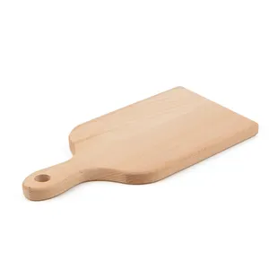 Wholesale Natural Beech Wooden Serving Trays Custom Logo Serving Boards With Handle For Bread Fruit Pizza Appetizer