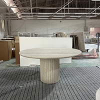 Table à manger ronde en marbre de travertin, style nordique, luxe, 6 places, en pierre frittée.