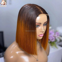 Peluca Bob de Cabello Humano Vietnamita Virgen Doble Trama, con Cierre de Encaje Transparente 2x6, Estilo Kim K, Ombre Naranja Jengibre, Sin Pegamento, Lista para Usar, Económica