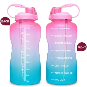 1加仑瓶 _ 水 _ 带吸管的瓶，颜色变化时间标记水瓶野营健身房经典成人塑料