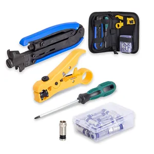 Coax Cable Crimper Kit Compression Tool Adjustable RG6 RG59 RG11 Coaxial Cable Stripper with F Compression Connectors