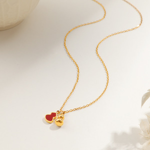 Fashionable Women's Necklace PVD 18K Gold Double-cupid Pear-shaped Pendant - Red <b>Shell</b> Gourd Necklace - Wholesale - Product Image 5