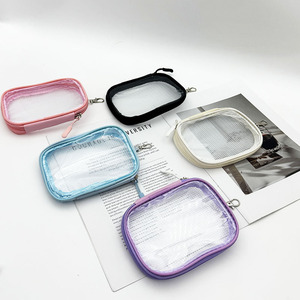 กระเป๋าใส่ของจุกจิก PVC สีสันสดใสแบบใส พร้อมซิป สำหรับเก็บสายหูฟัง สายชาร์จ พร้อมพวงกุญแจ ลดราคา - Product Image 3