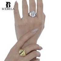 ICEBELA Schmuck Individuell Funky 925 Sterling-Silber-Schmuck Gold offener Ring Schweres Metall einfarbig graviert Damenring