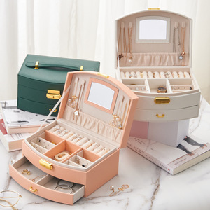 Elegant Multi Layer Jewelry <b>Box</b> With <b>Mirror</b> And Lock For Women's Jewellery Storage Rectangle Shape Plain Design - Product Image 1