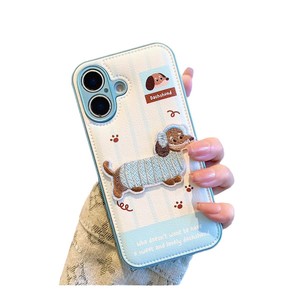 Thích hợp cho <span class=keywords><strong>Apple</strong></span> 15/16/16 cộng với trường hợp điện thoại giả da sáng tạo kim loại cạnh thêu con chó vá dễ thương thả kháng - Product Image 5