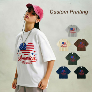 เสื้อยืดทรงบ็อกซี่ผ้าคอตตอนหนา 275 กรัม รุ่นใหม่สำหรับผู้ชาย ปี 2026 ออกแบบลายพิเศษสำหรับวันประกาศอิสรภาพสหรัฐอเมริกาครบรอบ 250 ปี - Product Image 1