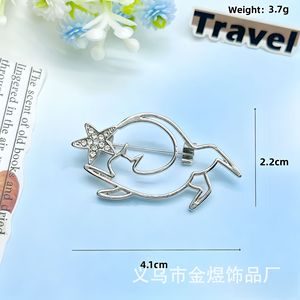 Golden Silver <b>Cat</b> Brooch Zinc Alloy Openwork Star Design Unisex Animal Pin <b>Gift</b> - Product Image 4