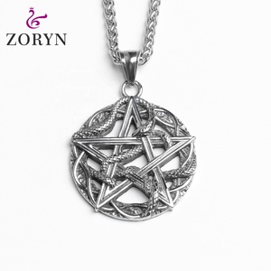 Pendentif maçonnique en acier inoxydable, pentagramme, crâne, gothique, punk, vintage, occulte, mystique, bijoux en acier titane pour hommes - Product Image 2