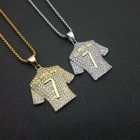 Nouveau collier pendentif en acier inoxydable plaqué or avec strass et diamants, maillot de Ronaldo numéro 7 pour homme, chaîne de type boîte