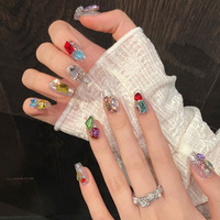 Ensemble de 10 faux ongles courts de luxe faits à la main, style français, couverture complète, haute qualité, en acrylique, pour femmes - Modèle 401-500
