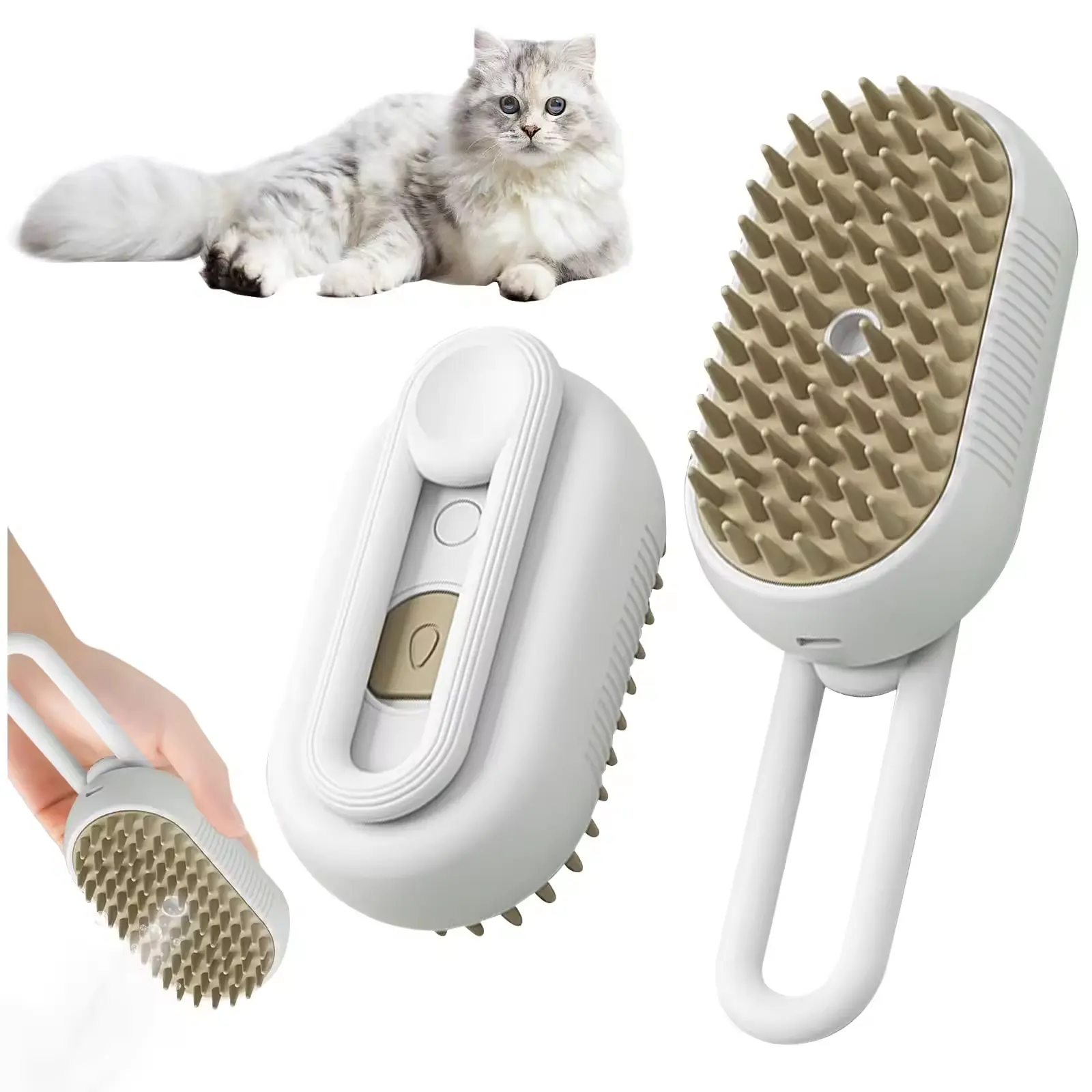 Elektrikli kedi bakım tarağı kumaş buhar püskürtme Spin fırça hayvan epilasyon ve masaj için