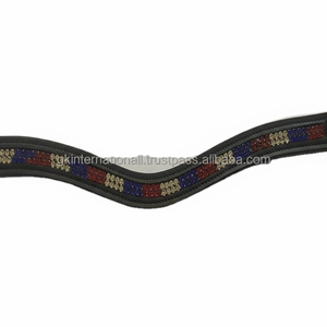 Productos Ecuestres de caballo, bandas de cuero genuino con cristales azules y rojos y transparentes, diamantes de imitación, banda ostentosa para cejas, lazos a presión - Product Image 1