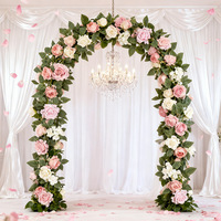 Arche de bienvenue en tissu et fleurs artificielles en soie avec feuilles de rose pour décoration de mariage extérieur et centres de table de mariage