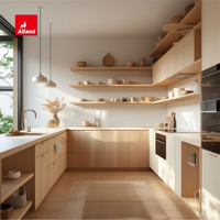 Armoire de cuisine Alland de qualité supérieure, style ferme moderne, en placage de chêne avec finition mélamine et étagères ouvertes pour maison personnalisée et chaleureuse