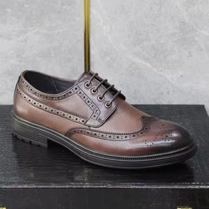 Chaussures Brogues Vintage en Cuir de Vachette Acajou pour Hommes, à Lacets, Respirantes, Imperméables, Formelles, avec Coutures Détaillées pour le Bureau et le Travail - Product Image 5