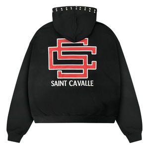 Sudadera con capucha negra extragrande de alta calidad ODM OEM para hombre, con cremallera, logotipo personalizado, adornada con perlas y piedras, ropa urbana gráfica. - Product Image 2