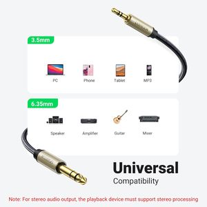 Ugreen 1/8 1/4 Câble stéréo 3.5mm TRS 6.35mm Câble audio Boîtier en alliage de zinc Tresse en nylon Conducteur en cuivre étamé Personnalisé - Product Image 2