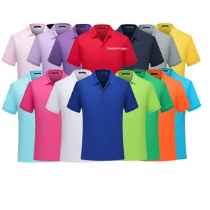 Camiseta de polo de golfe manga curta lisa, logotipo personalizado, casual, 100% algodão, bordado, para homens