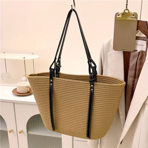 Bolso de paja de gran capacidad Bolso de mano tejido para mujer Bolso de compras de viaje para playa - Product Image 5