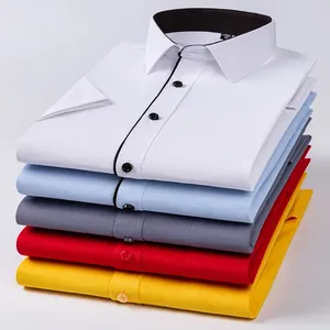 Camicie estive <span class=keywords><strong>taglie</strong></span> <span class=keywords><strong>forti</strong></span> a maniche corte da <span class=keywords><strong>uomo</strong></span> Slim Fit formale da ufficio abiti bianchi - Product Image 1